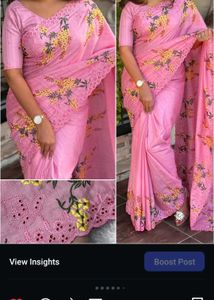 Elegant Black Floral Embroidered Saree