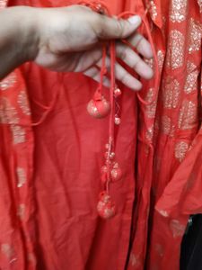 BIBA Elegant Coral Printed Tiered Kurta