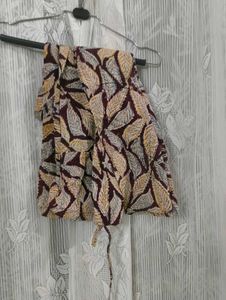 Teal Cotton Kurti with Leaf-Print Yoke &amp; Matching