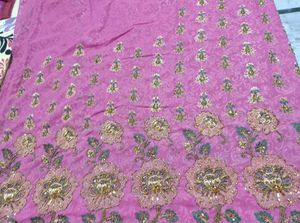 Royal Pink Zari Embroidered Saree With Blouse