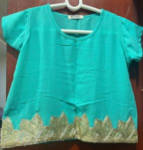 Poco Teal Top with Gold Embroidery
