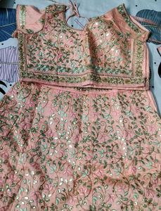 Peach Embroidered Lehenga Set