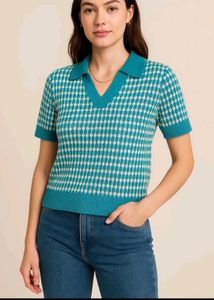 Retro Turquoise Patterned Top