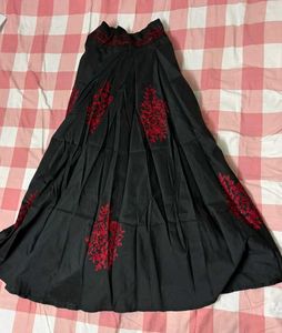 Black Skirt With Red Embroidery Ethnic And Modern