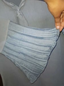 Elegant Blue Tie-Neck Blouse