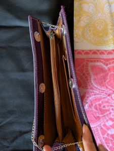 Purple Fancy Clutch Purse With Chain