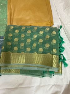 Banarasi Green Suit With Multicolour Border