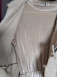Elegant Beige velvet Dress &amp; fur jacket Set