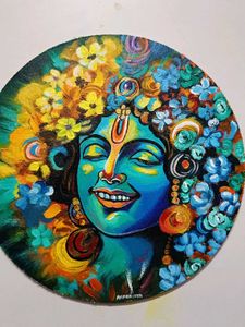 Abstract KRISHNA Painting On Round Canvas