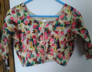 Flowers Design Blouse. Boat Neck .