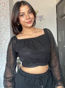 Black Swiss Dot Off-the-Shoulder Top