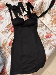 stripped sleeves Black Bodycon Dress