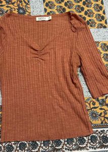 Sanfu Rust Ribbed Knit Top