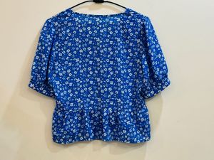 Blue And White Floral Top