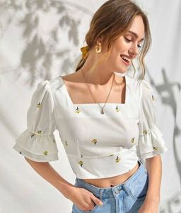 Floral Embroidered Crop Top