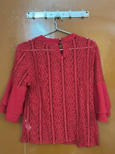 Red Lace Bell Sleeve Top