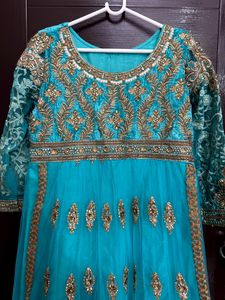 Teal & Gold Embroidered Anarkali