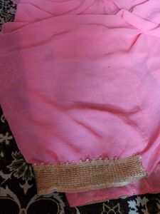 Pink Saree with Gold Embroidery