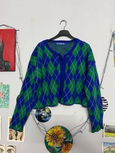 Argyle Knit Cardigan💚💙