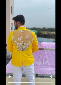 Yellow Floral Embroidered Blazer