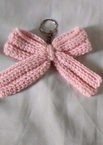 A Crocheted Pink Bow Keychain