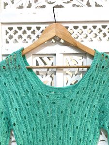 Boho Open Knit Bell Sleeve Pullover B