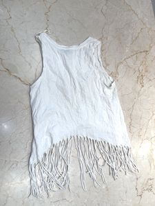 White Fringe Tank Top