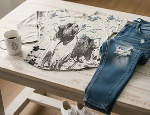 artistic Floral Print Long Sleeve Top