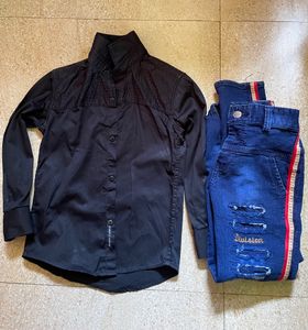 Pepper Grey Shirt And Blue Jeans