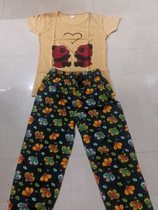 Sandal + Black Flowery Night Suit