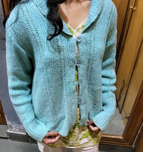 Blue Knitted Cardigan winter wear women