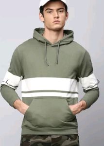 Olive Green Color Block Hoodie