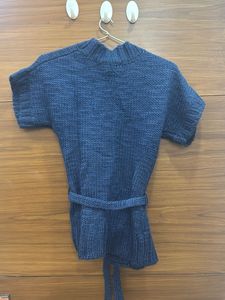 Blue Knit Tie Cardigan