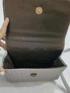 Grey Faux Leather Sling Bag