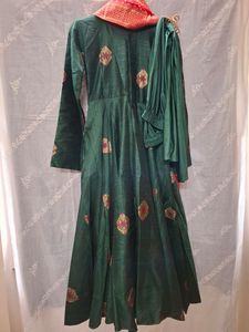 Green Embroidered Gown Set