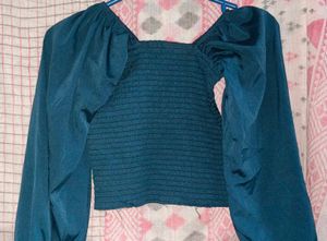 Blue Smocked Long Sleeve Top❤️🔥
