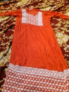Embroidered Orange Kurta