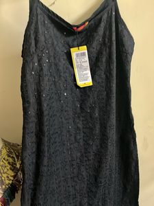 Sleeveless Black Kurta with Noodle Straps