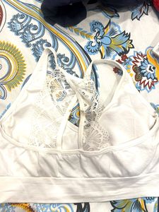 Nautica White Lace-Back Sports Bra - Size M
