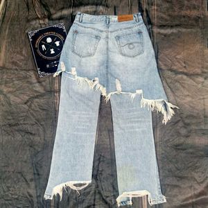 Distressed Denim Skirt-Pants