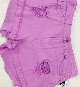 Pink Ripped Denim Shorts