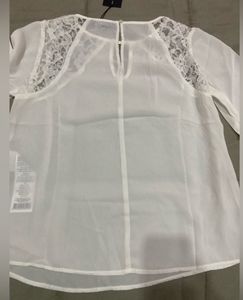 ONLY Women White Solid LaceInsert Top