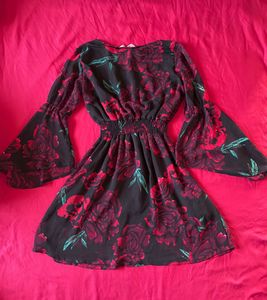 AASK Black &amp; Red Floral Printed Mini Dress