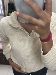 H&amp;M Cream Knit Quarter Zip