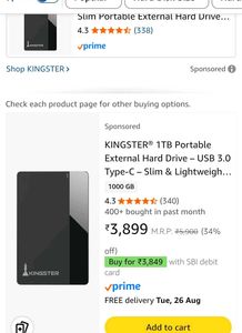 KINGSTER® 1TB HDD @ 2188/-