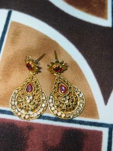 Gold & Ruby Teardrop Earrings