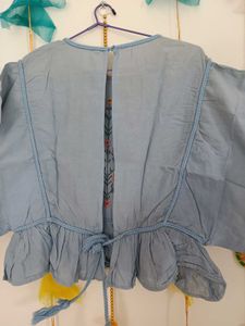 Blue Floral Embroidery Top