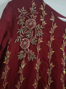 Maroon draped saree look gown