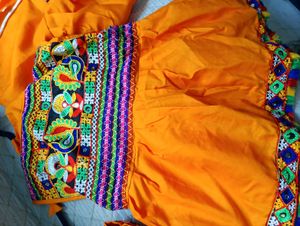 Orange Embroidered Kurta Navratri Kediyu