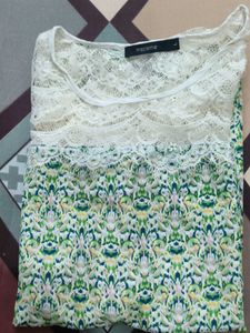 Lace Detail Green Floral Top